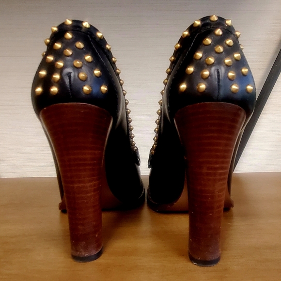 Gucci Alyssa Black and Gold stud heel loafers 38 - Picture 4 of 6